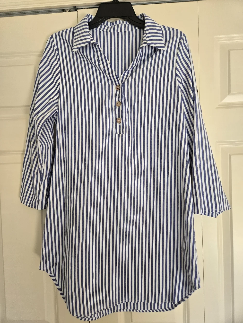 Cupshe Blue White Striped Cover Up Tunic Cotton Blend Beach Size Large - Picture 2 of 5